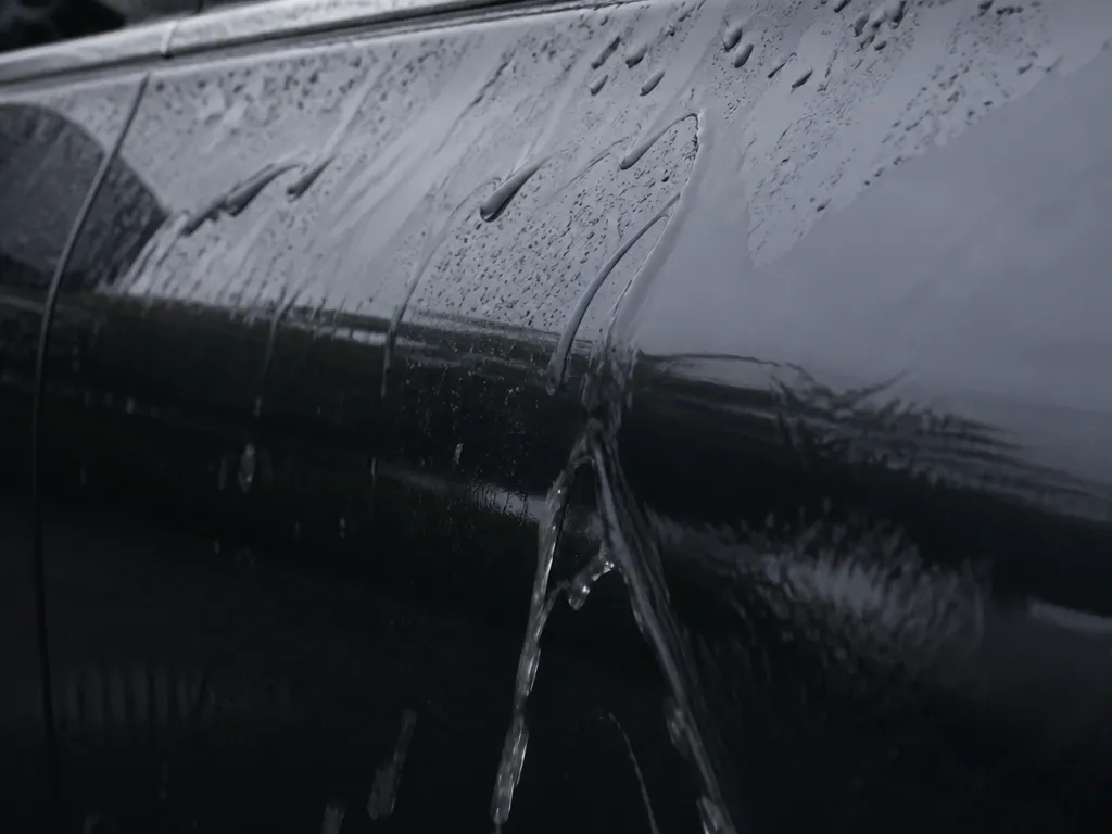 車のボディを流れ落ちる雨水